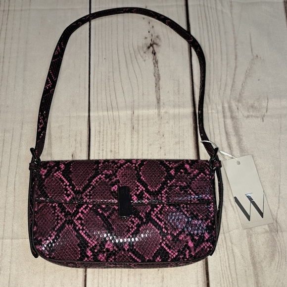 Worthington Faux Snake Print Pink & Black Handbag - Picture 1 of 9